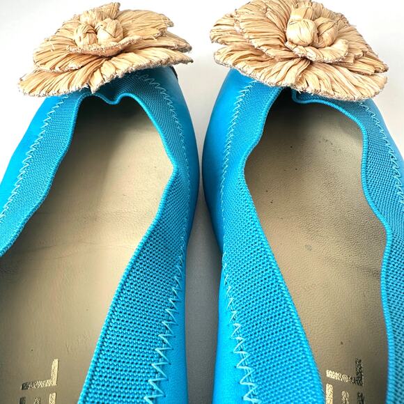 CHANEL Camellia Turquoise Leather Cork Cap Toe CC Logo Ballet Flats IT 37.5 C - Picture 12 of 16